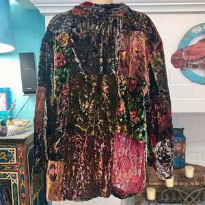 VINTAGE 90's UNWORN PATCHWORK SILK BLEND VELVET LACE JACKET BY ALEXANDER BROWN